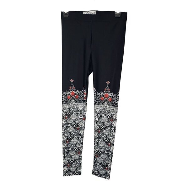 Fox Savant Artleisure Pants - Fox Savant Artleisure Black White Art to Wear Crown Print Gothic Yoga Pants M